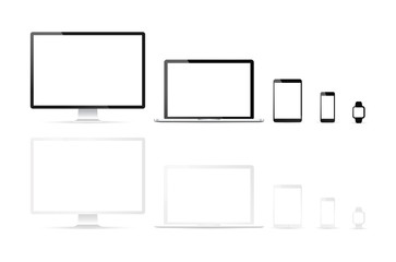 Poster - electronic devices, web design vector template with laptop, tablet, smartphone, computer. flat desig