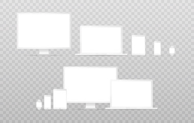 Poster - electronic devices, web design vector template with laptop, tablet, smartphone, computer. flat desig