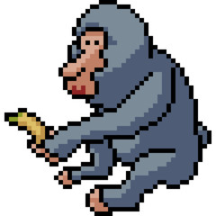 Wall Mural - vector pixel art monkey give banana