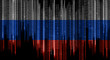 technology, national security and data hacking concept - binary system code in colors of russian flag over black background