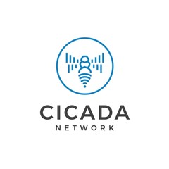 Wall Mural - Cicada signal wave logo design line art illustration