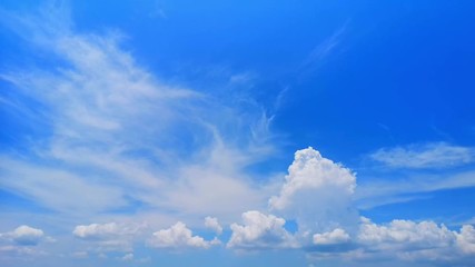 beautiful time lapse nature motion of cloudscape clouds passing blue sky backgrounds, cumulus clouds