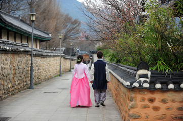 A couple wearing in hanbok