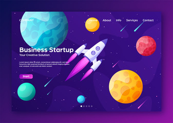 space futuristic modern colorful background with rocket. starship, spaceship in night sky. solar sys