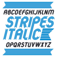 Fototapete - Set of trendy vector capital alphabet letters isolated. Geometric italic bold type font, script from a to z can be used for logo creation. Created using geometric stripes.