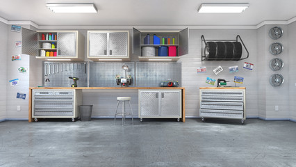 Modern garage interior. 3d illustration