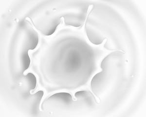 Wall Mural - Fresh Milk crown splash in a milk pool. Viewed from the top. With circle ripples. Vector illustration