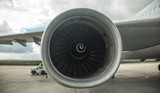 Fototapeta  - Closeup of an airplane turbine front view. Turbine Airbus 330.