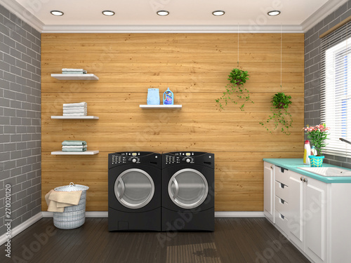 Laundry Room Design With Washing Machine 3d Illustration Buy