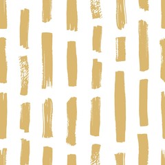 Poster - Abstract seamless pattern with vertical brown paint traces on white background. Decorative backdrop with brushstrokes, smudges. Simple vector illustration in grunge style for wallpaper, fabric print.