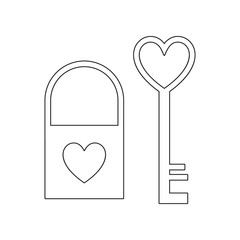Poster - key and lock in the shape of a heart icon. Element of valentine's day, wedding for mobile concept and web apps icon. Outline, thin line icon for website design and development