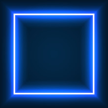 Neon Frame Sign In The Shape Of A Square. Neon Square Color. Template Design Element. Vector Illustration