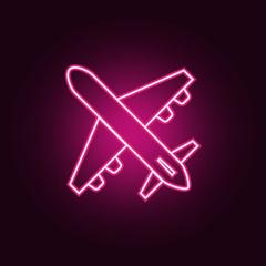 Poster - plane neon icon. Elements of turizm set. Simple icon for websites, web design, mobile app, info graphics