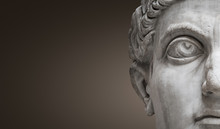 Statue Of Roman Nobel Man, His Face At Closeup, Isolated At Smooth Gradient Background, Rome