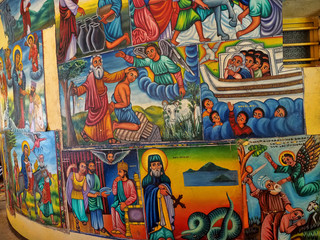  Religious frescoes on the wall of Tana Hayk Eysus United Monastery on Lake Tana in Ethiopia