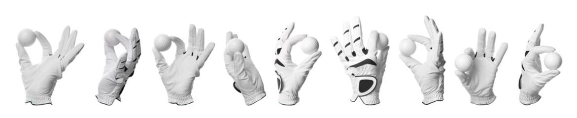 Sticker - Set of gloves and golf balls on white background. Banner design