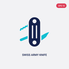 two color swiss army knife vector icon from camping concept. isolated blue swiss army knife vector sign symbol can be use for web, mobile and logo. eps 10