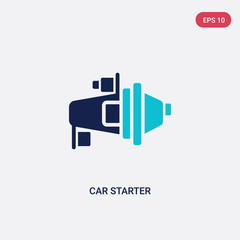 two color car starter vector icon from car parts concept. isolated blue car starter vector sign symbol can be use for web, mobile and logo. eps 10