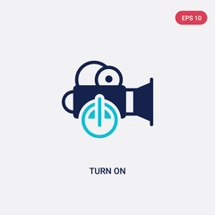 Poster - two color turn on vector icon from cinema concept. isolated blue turn on vector sign symbol can be use for web, mobile and logo. eps 10