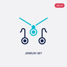 Two Color Jewelry Set Vector Icon From Clothes Concept. Isolated Blue Jewelry Set Vector Sign Symbol Can Be Use For Web, Mobile And Logo. Eps 10