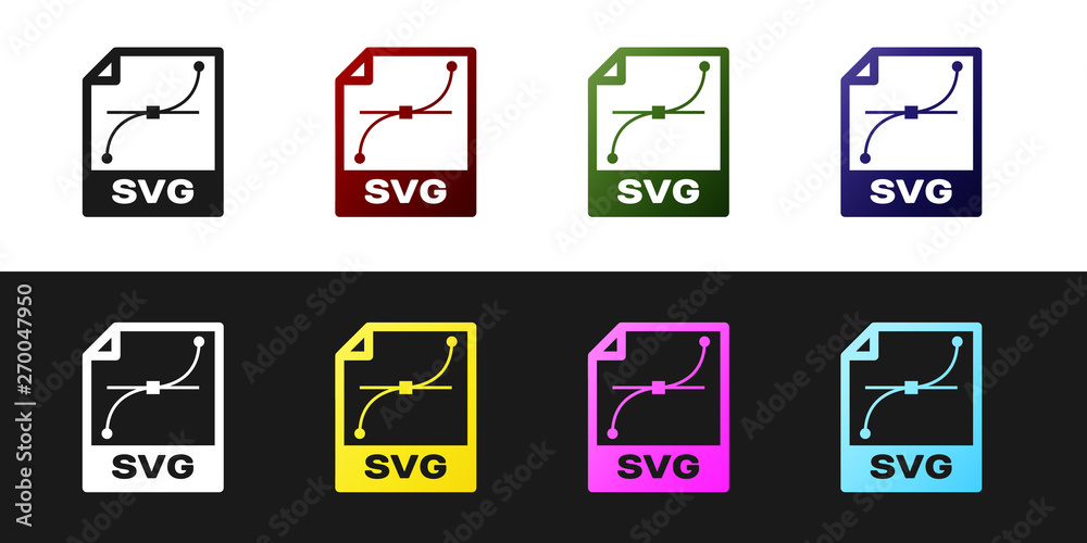 Set SVG file document icon. Download svg button icon isolated on black ...