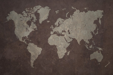 Grunge world map made with a planisphere overlaid with grungy elements, dark seas and light lands version