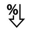 Percent down vector icon. Percentage, arrow, reduction - illustration.