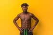 © Asier - Young black man shirtless wearing swimsuit confident keeping hands on him hips.