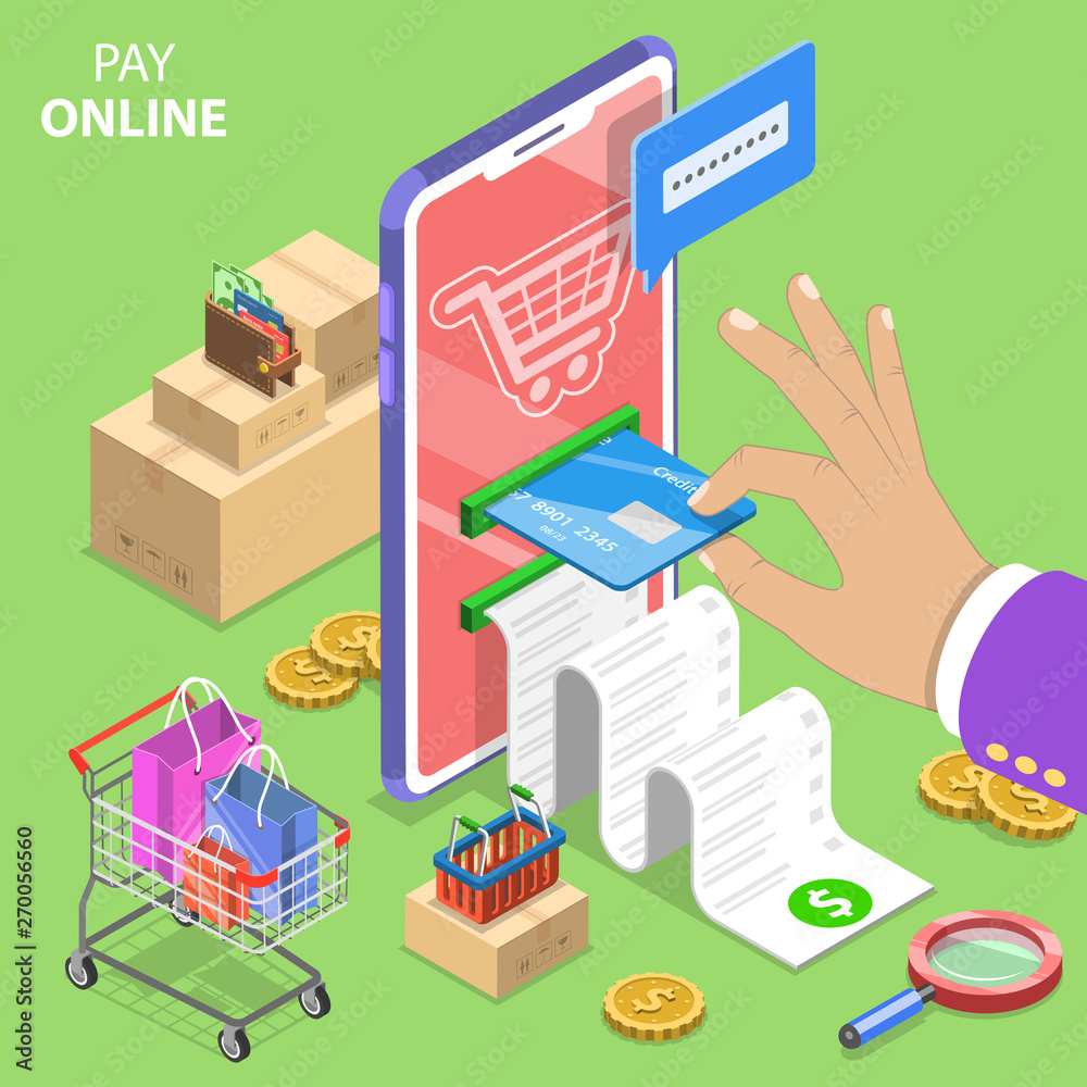 Isometric flat vector concept of pay online, internet payment and ...