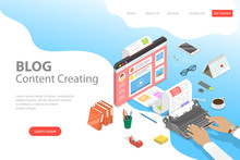 Isometric Flat Vector Landing Page Tempate Of Creative Business Blogging, Commercial Blog Posting, Copywriting, Content Marketing Strategy.