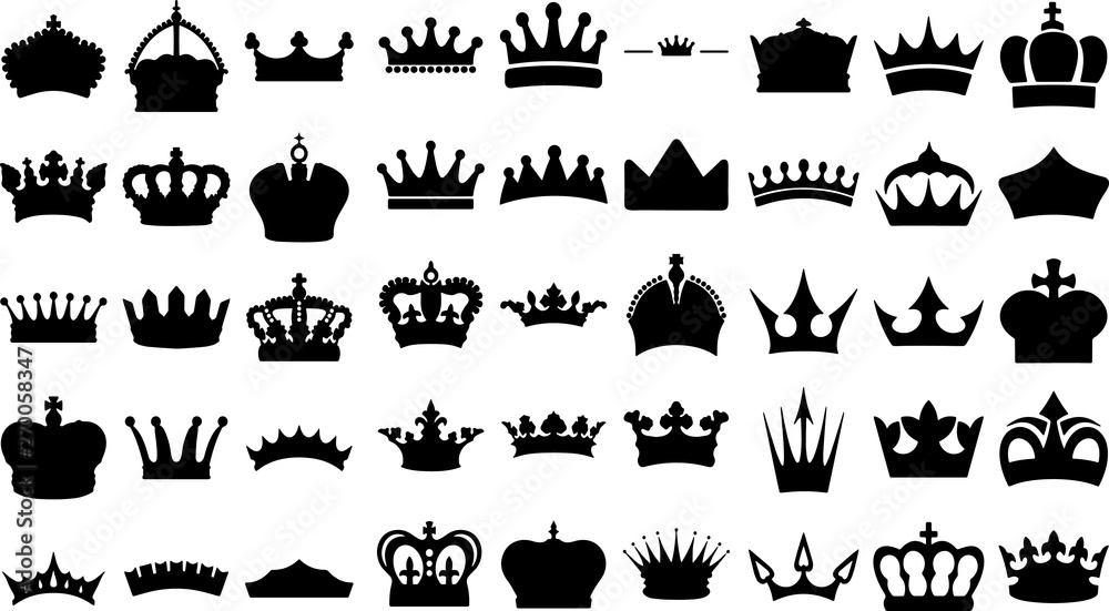 Illustration vector simple crown icon collection - obrazy, fototapety, plakaty 