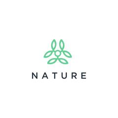 Poster - Vector logo of nature in linear style. Outline icon of simple landscape with trees, sun, fields - business emblems, badge for a travel, farming and ecology concepts, health, spa and yoga Center.