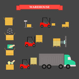 Fototapeta Pokój dzieciecy - Packing boxes in the warehouse for shipment. Work in the stock. Vector illustration