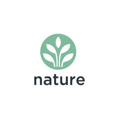 Aufkleber - Vector logo of nature in linear style. Outline icon of simple landscape with trees, sun, fields - business emblems, badge for a travel, farming and ecology concepts, health, spa and yoga Center.