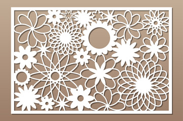 Laser cut panel. Decorative card for cutting. Flower art geometry pattern. Ratio 2:3. Vector illustration.