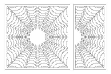 Set decorative card for cutting. Abstract linear halloween pattern. Laser cut panel. Ratio 1:1, 1:2. Vector illustration.