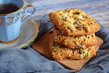 Wall Mural - Delicious shortbread with nuts.sesame seeds and sunflower seeds.Dessert for tea.