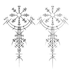 Wall Mural - black abstract viking magic symbols isolated on white background