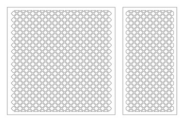 Laser cut panel. Decorative card for cutting. Arabic, line art pattern. Ratio 1:2, 1:1. Vector illustration.