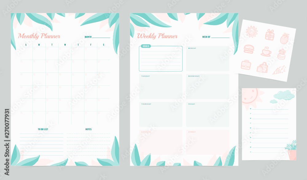 Vector de Stock Set of minimalist planners printable, daily, weekly ...