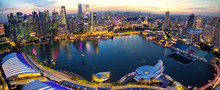 Aerial View Of Singapore Skyline And Marina Bay At Sunset
