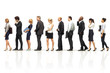 Group of business people standing in line on a white reflective background. 3d rendering