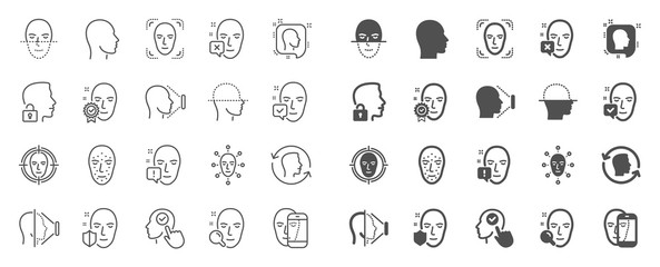 Poster - face recognition line icons. set of facial biometrics detection, scanning and unlock system icons. f