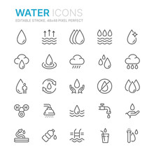 Collection Of Water Related Line Icons. 48x48 Pixel Perfect. Editable Stroke