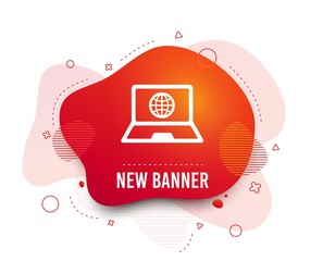 Poster - Fluid badge. Laptop sign icon. Notebook pc with globe symbol. Abstract shape. Gradient laptop icon. Flyer liquid banner. Vector