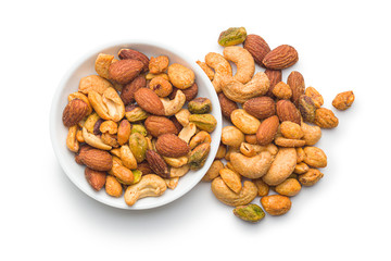 Spicy flavoured nuts. Mix of nuts.