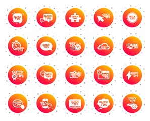 Poster - quick tips icons. set of helpful tricks, solution and quickstart guide icons. tutorial, helpful tips