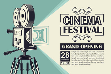 cinema poster with retro movie camera background