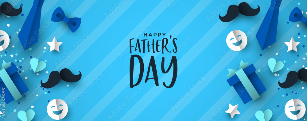 Fathers Day banner of paper icons for dad holiday - obrazy, fototapety, plakaty 