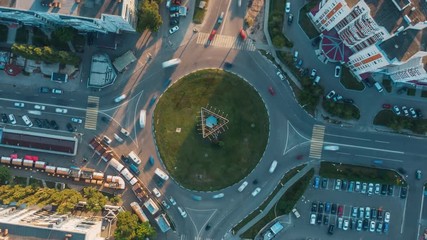 Wall Mural - aerial 4k top view hyperlapse video of traffic in a circle